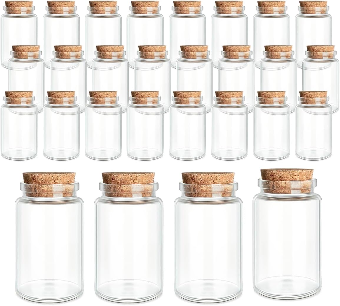 28-Pack 1.69 oz (50 ml) Glass Bottles with Cork Stoppers – for Spell Bottles, Spice Jars, DIY Party Favors, Travel Memories & Plant Propagation – Empty Recyclable Containers for Crafts, Kitchen,Décor