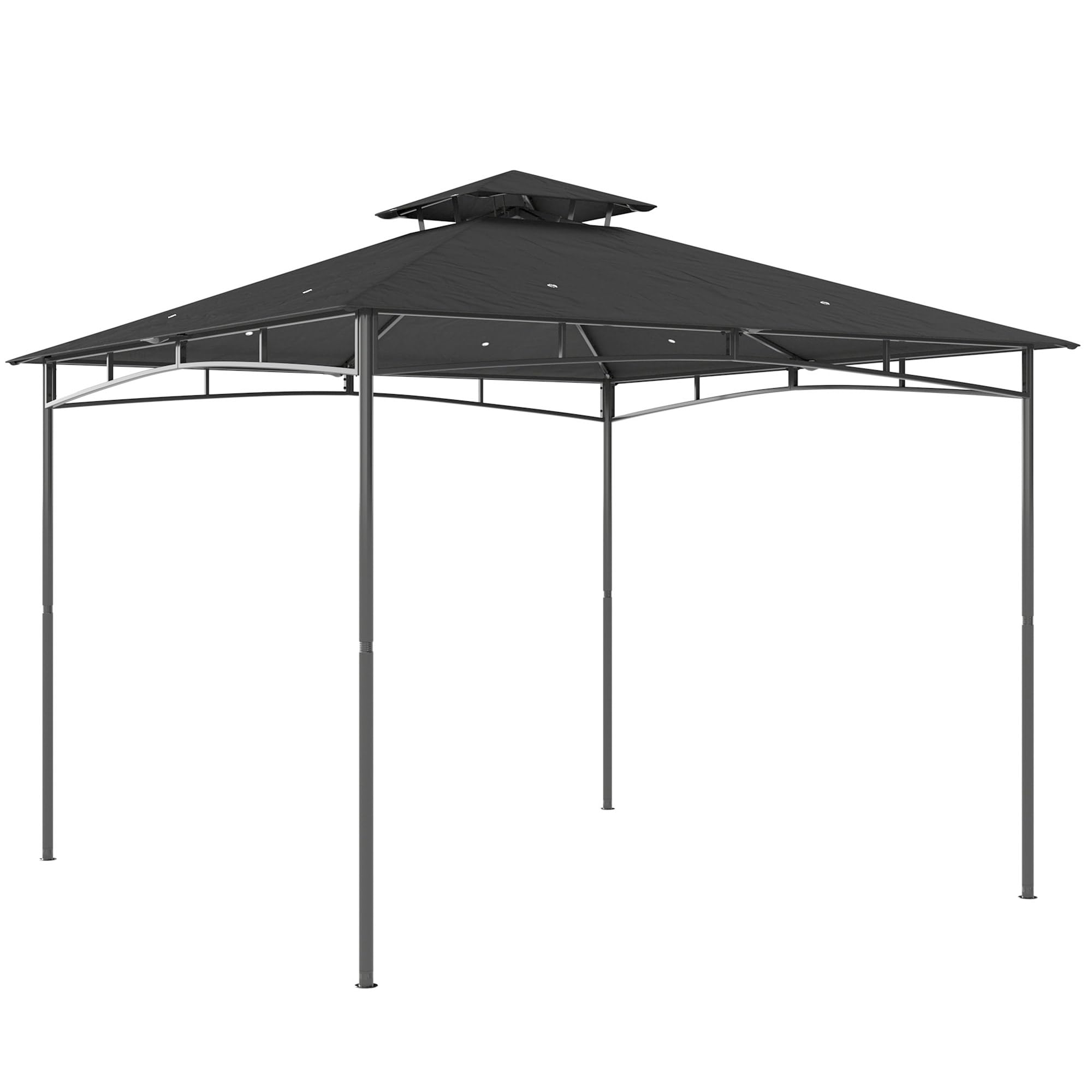 Outsunny 3 x 3 m Gazebo, Garden Gazebo with 2-Tier Roof, Metal Frame, Adjustable Roof Struts, Weather-Resistant Outdoor Canopy Tent for Garden, Patio, Camping, Picnic, Instant Event, Dark Grey