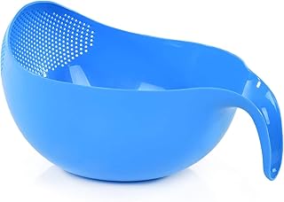 Mintra Home Rice Colander (Blue) - Strainer, Lightweight, for cleaning rice, beans, fruit and vegetables 9.5x13x7