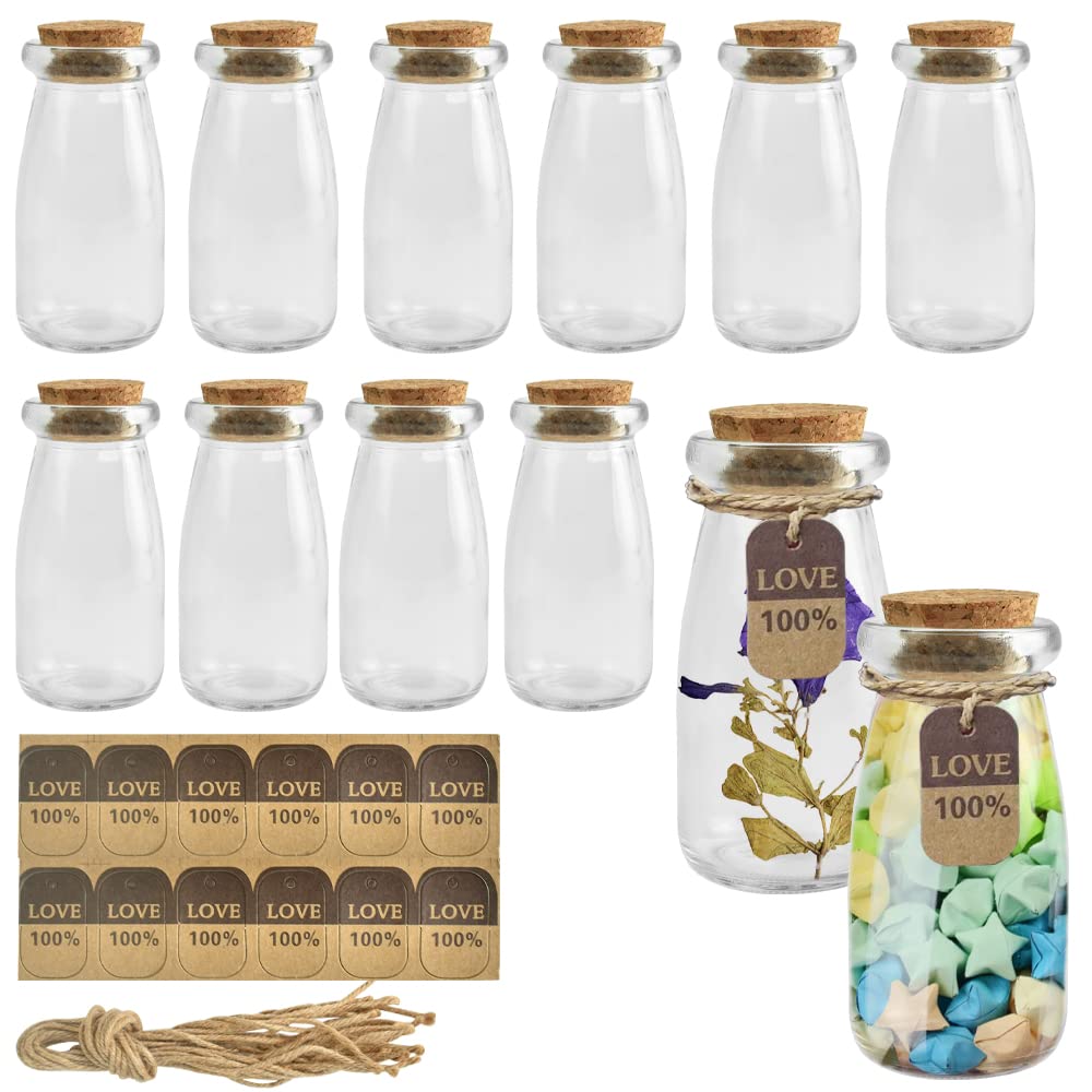 QINERSAW 12 PCS Mini Pot en Verre avec Bouchon Liege 10 * 5cm Mini Bocaux en Verre 100ml Pot de Faveur en Verre Petite Fiole en 