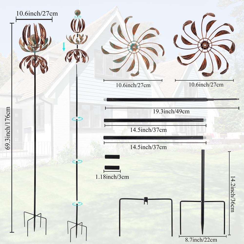 DREAMYSOUL Wind Spinner for Yard and Garden, 360 Degree Tulip Wind Spinner Outdoor, Large Kinetic Metal Wind Spinners & Sculpture