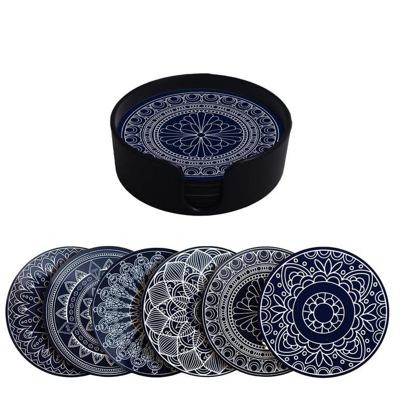 Clawcrafts Mandala Design Coasters with Tray Coaster Set Fit for Tea Cups Coffee Mugs Glasses | Home Decor | Set of 6 Durable and Long Lasting Premium Finish Mandala (Blue Coasters) (B0B6J6SGNF) Amazon Price History, Amazon Price Tracker