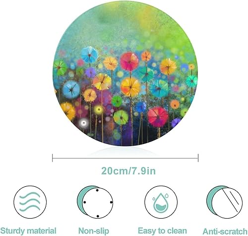 Miniatura 2 de Bagea-Ka Naturaleza Estacional Primavera Verano Otoño Invierno Flores Patrón de Vidrio Templado Tabla de Cortar 8 Pulgadas Redonda Cocina Decorativa