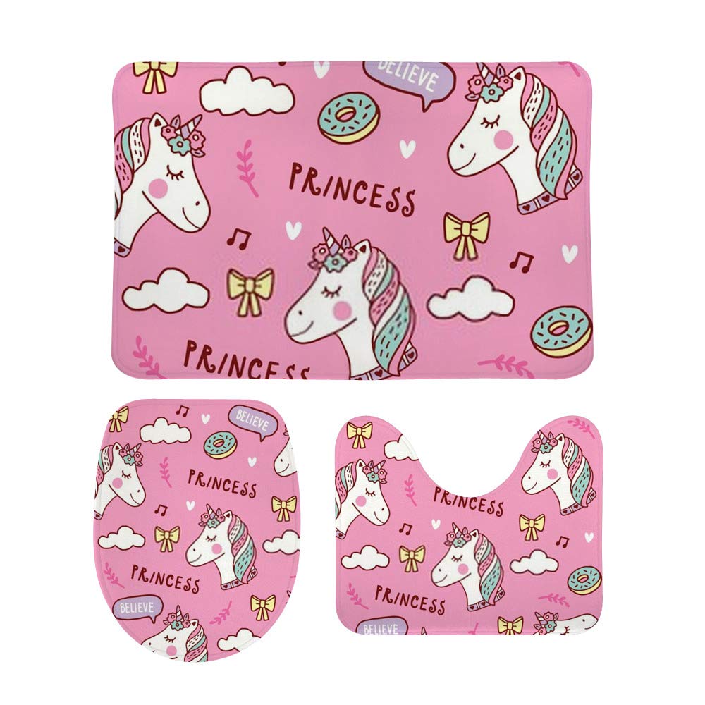 Lot de 3 tapis de bain antidérapants motif licorne pour toute la maison