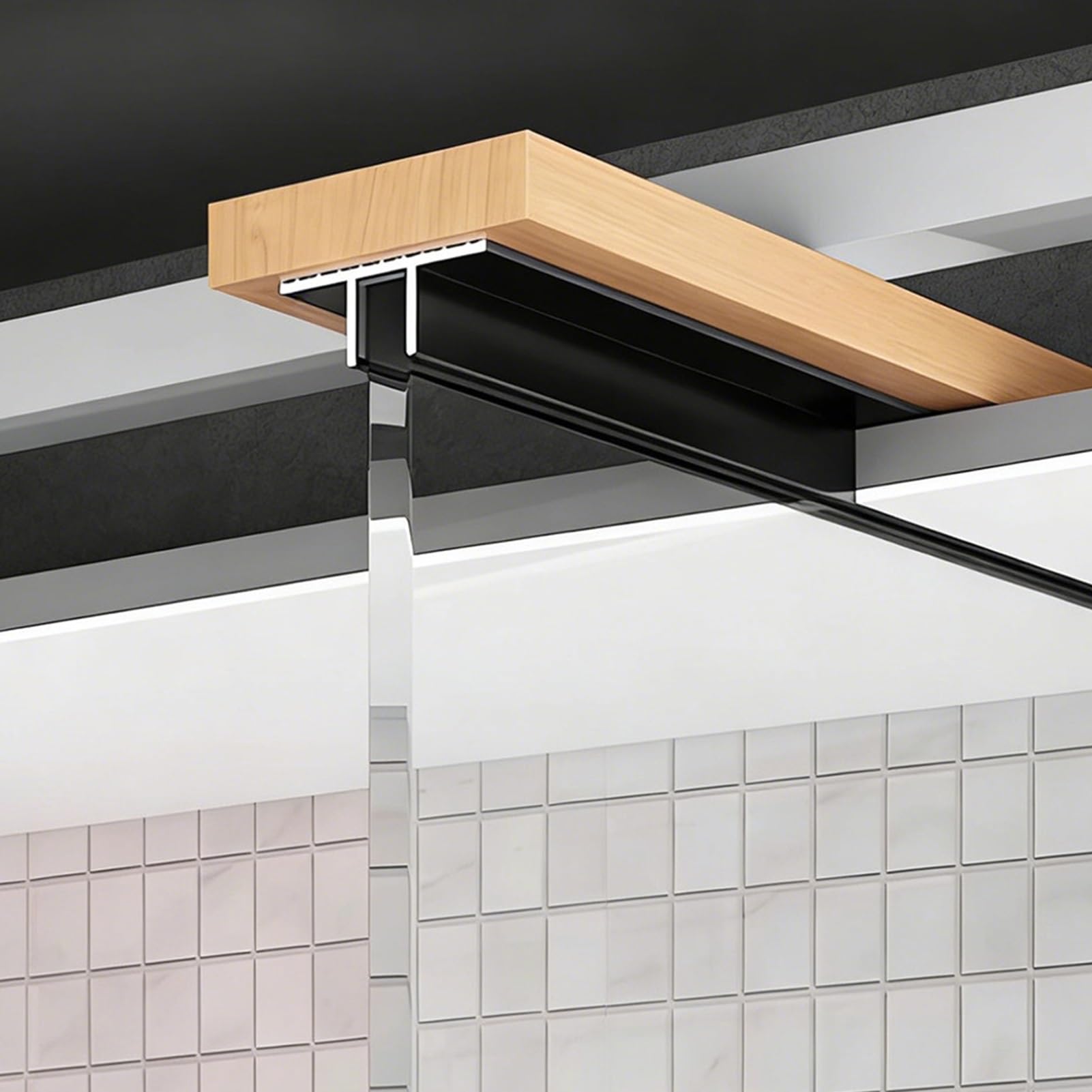 Wall/Floor/Ceiling Mounted Glass Channel with Protective Pad, Cuttable Concealed Hotel Bathroom Partitions TT-Channel, Panel Fixed Slot(W12mm(1/2"),L2.1m/6.9ft)