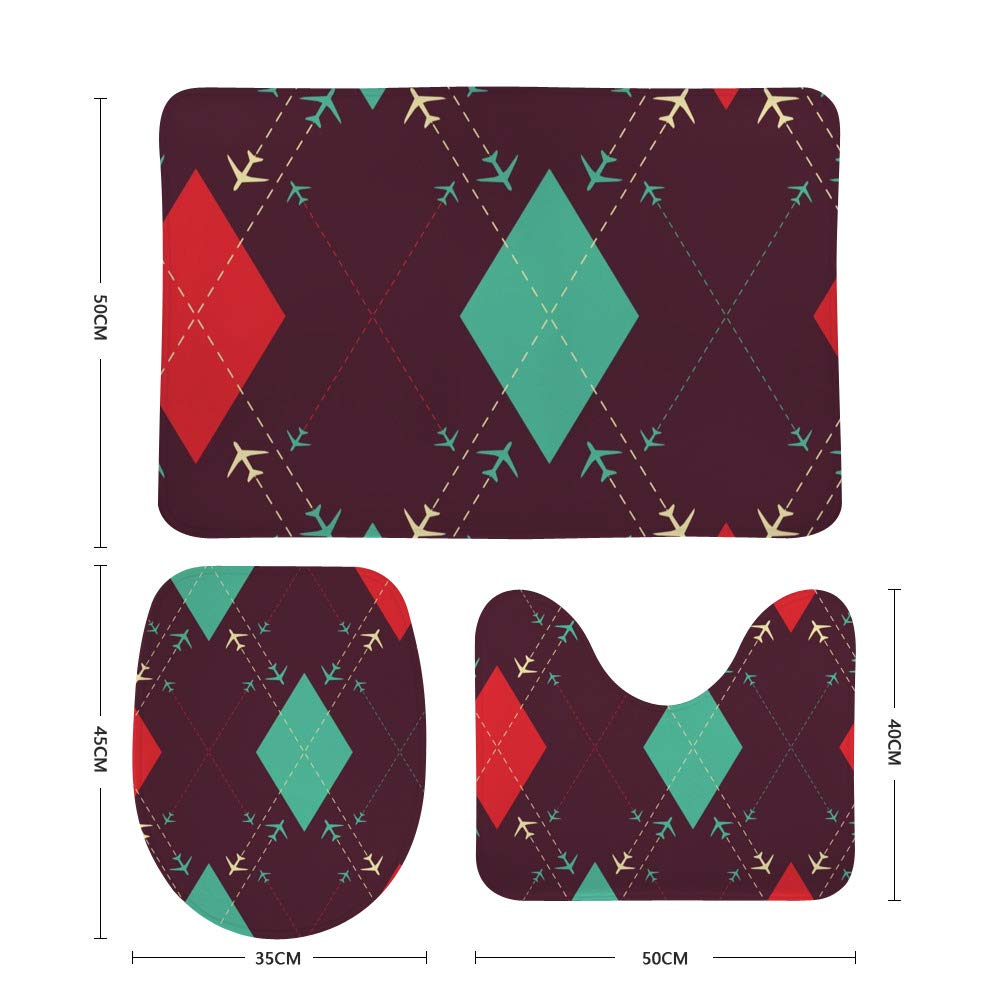 Nuansexi Toilet Rugs Set Bath Area Rug Set 3 Piece Anti Slip U-Shape Contour Toilet Mat Absorbent Coral Velvet Machine Washable ?Abstract Airplane Geometric Bathroom Toilet Decor