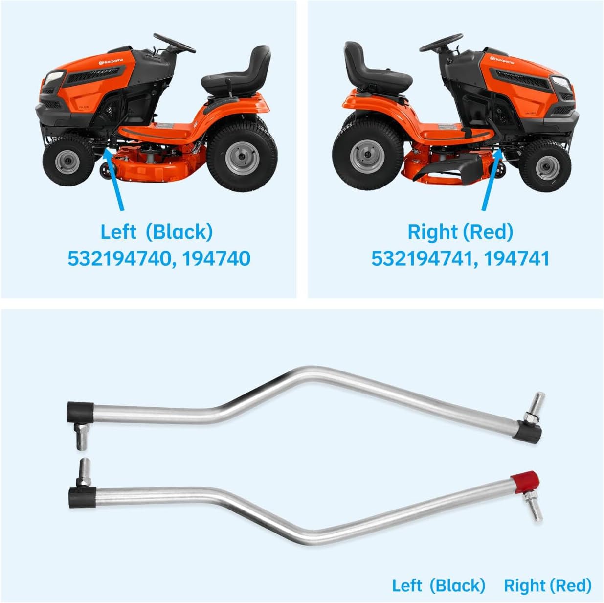 194740 left & 194741 right hand steering drag links for Husqvarna Craftsman Poulan 532194740 532194741
