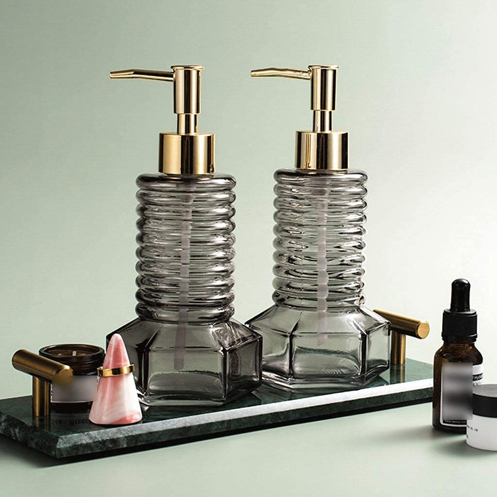 Seifenspender für Badezimmerzubehör, 300 ml, Glasseifenspender für Küche und Bad, mit geometrischer Basis, transparente Pumpflasche, Lotionspumpe mit Gewinde