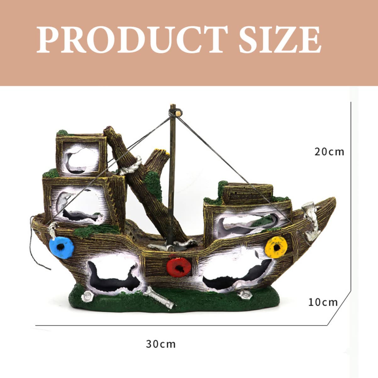 Happyyami Modelo De Decoración De Acuario Pecio De Barco Pirata Adorno Creativo para Peces y Acuarios Duradera y