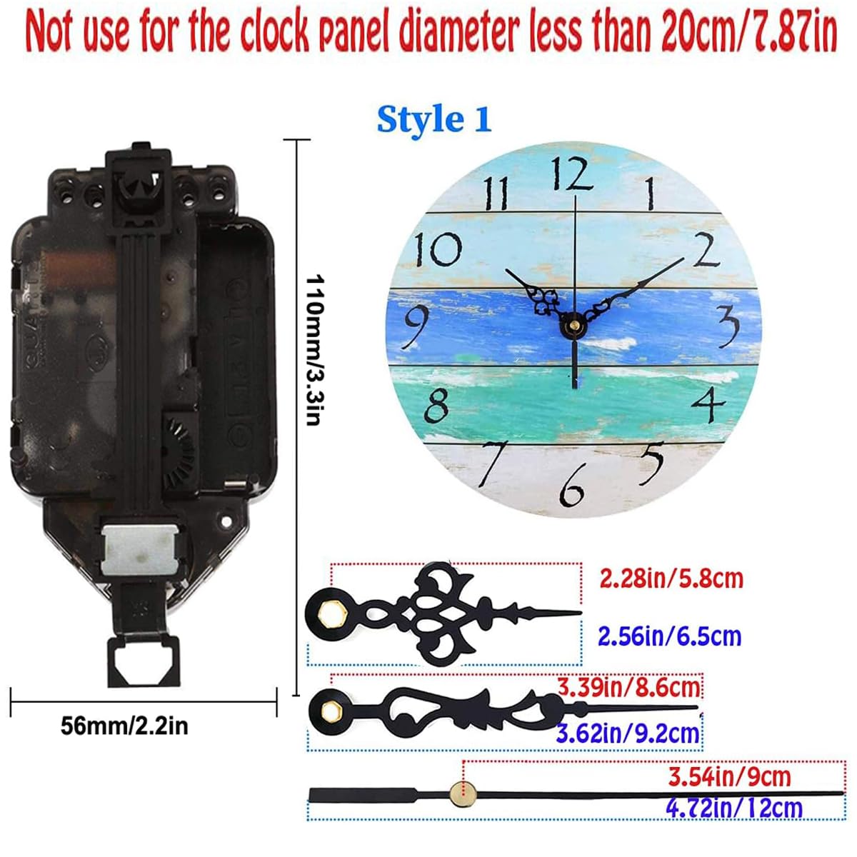 Non-Ticking Hands Quartz DIY Wall Pendulum Clock Movement Mechanim DIY Replacement with 3 different Pairs of Hands, Maximum Dial Thickness, 7/8 inch Total Length