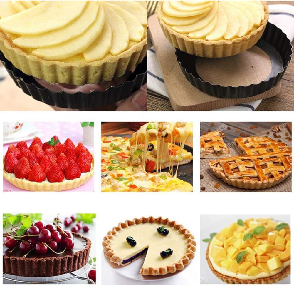 3 Piece Nonstick Tart Mold Quiche Mold with Detachable Bottom， Carbon Steel Studio Pastry Molds，
