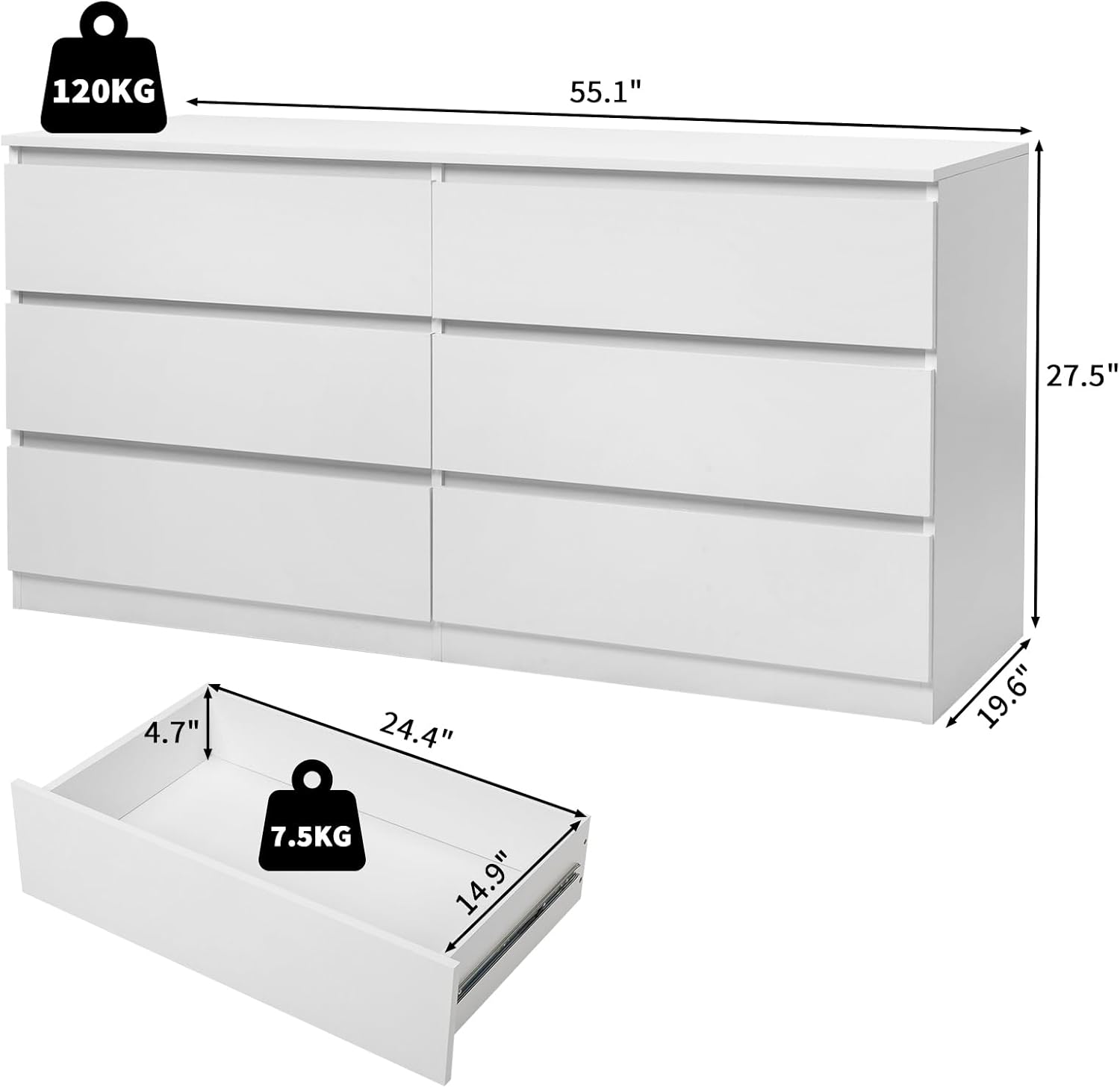 White Nursery Dresser with Soft Close Drawers