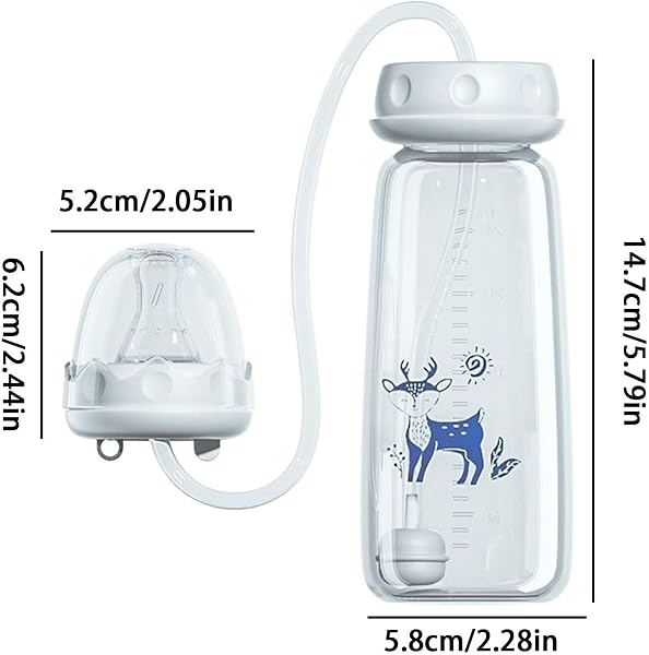 Straw Feeding Container, Non Slip Leakproof Milk Container, Nursing Nipple Bottle for Kids, Non Slip Milk Bottle with Straw for Kids, 240ml Leakproof Feeding Tool - 2