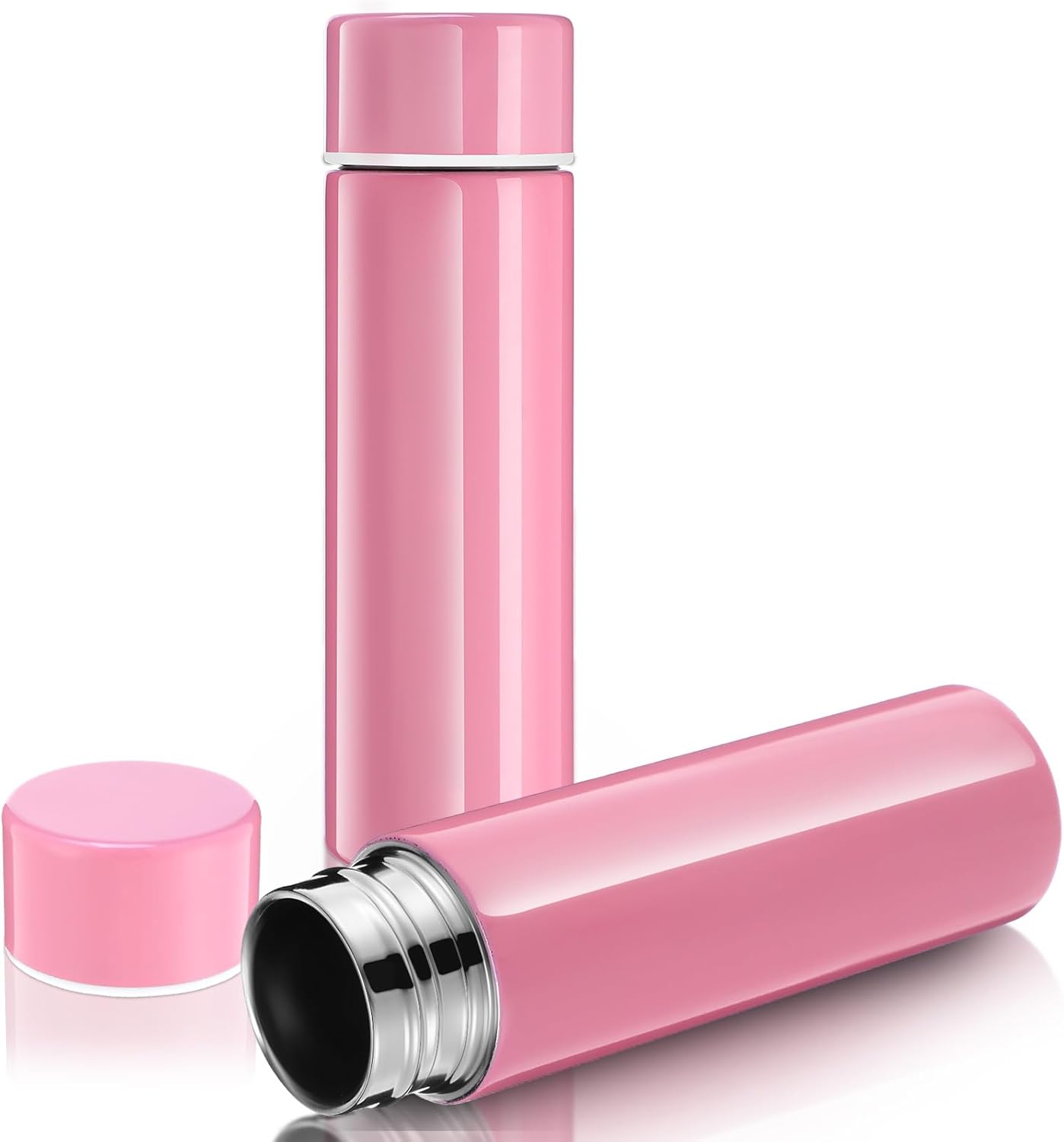 Vesici Mini Water Bottles 4.4 oz Cute Small Insulated Stainless Steel Purse Water Bottles Pocket Slim Flask Keeps Drink Cold and Hot for Women Lunch Bag Coffee(Pink,2 Pack)