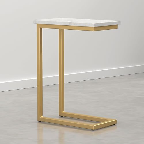 SIMPLIHOME Skyler 18" Deep Iron C-Side Table in Satin Gold/White