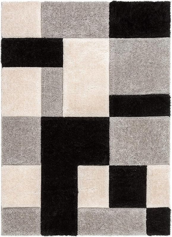 Image of RUG ERA Shaggy Carpet for Living Room 4X6 FEET Fluffy Rug for Bedroom Floor Modern Non-Slip Floor Mat & Galicha for Home Decor | Cozy Area Carpet (Grey-Black)