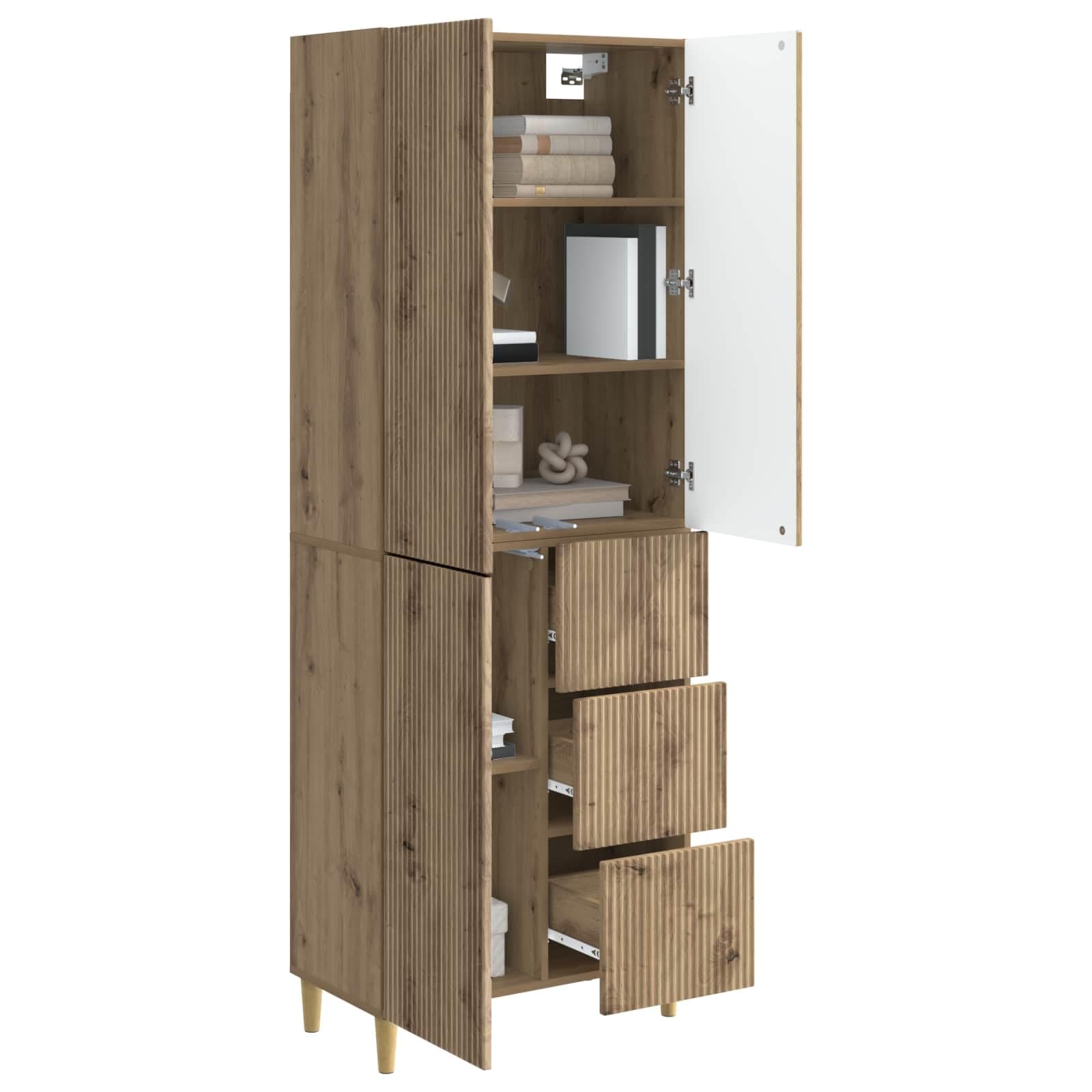 Fengshui Set di 2 armadi, in legno, regolabile in altezza | Con scomparti, cassetti e ripiani, per soggiorno o terrazza, resistente alle intemperie