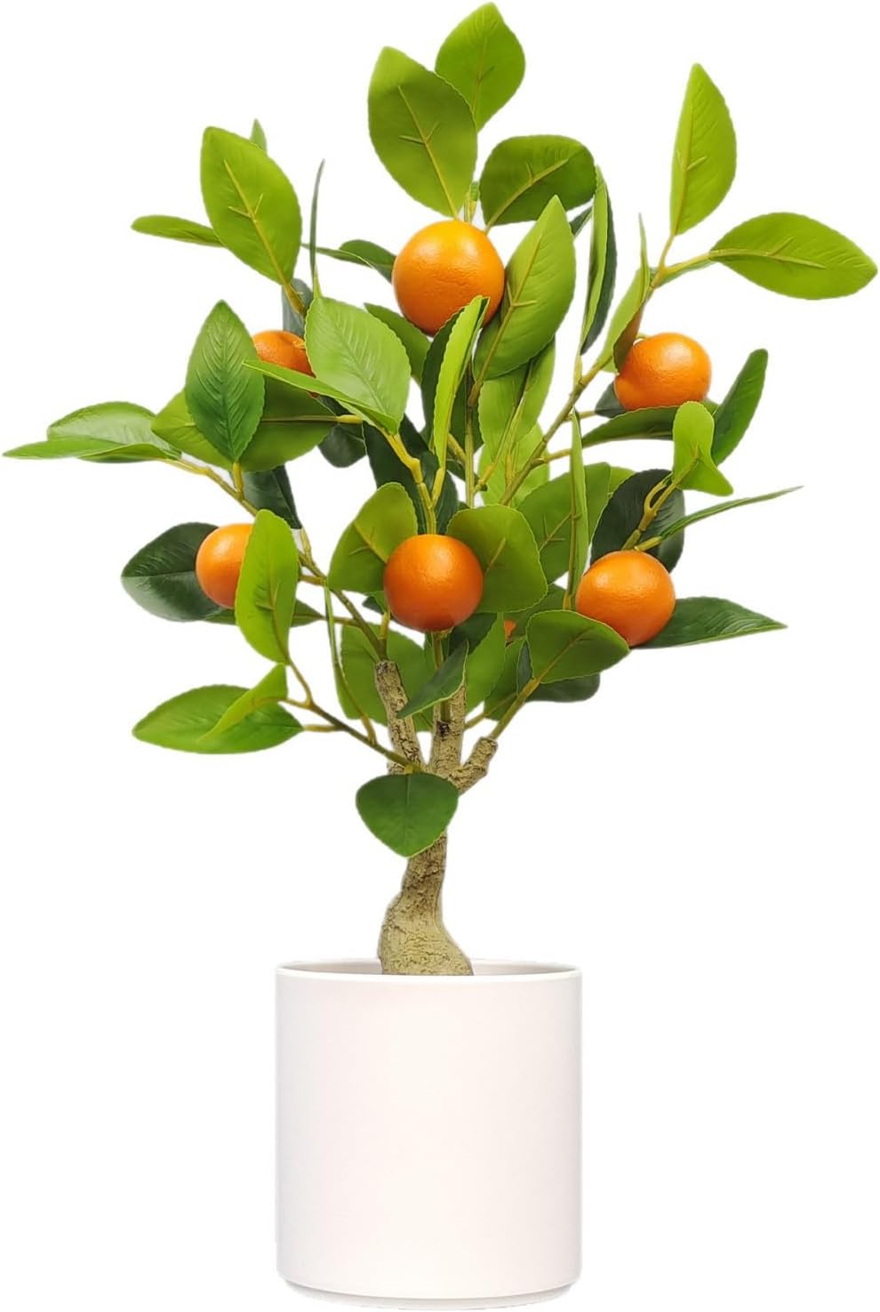 Artificial Potted Plants 20.5 Inches Fake Orange Tree, Faux Plants Potted with White Pot and Stone Cover, Realistic Indoor Orange Decorations for Home, Kitchen, Office, Table, Desk, Garden