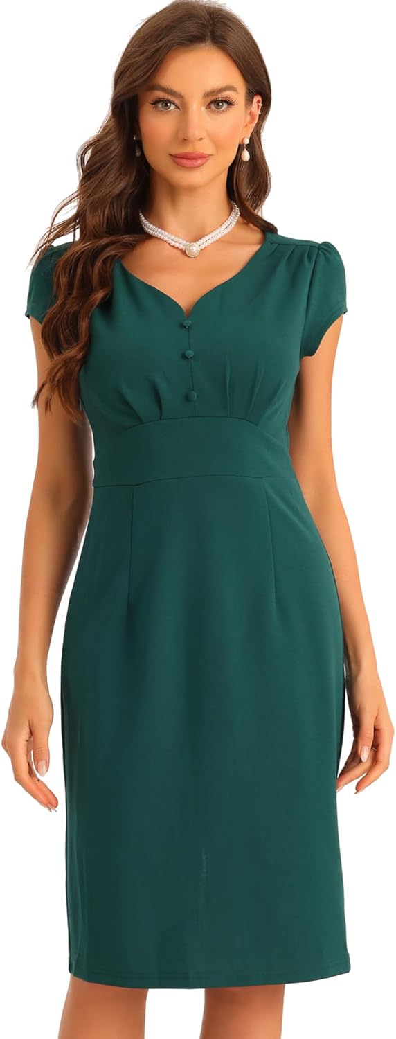 Allegra K Wear to Work Sheath Dress for Women's Vintage Cap Sleeves Cocktail Knee Length Dresses