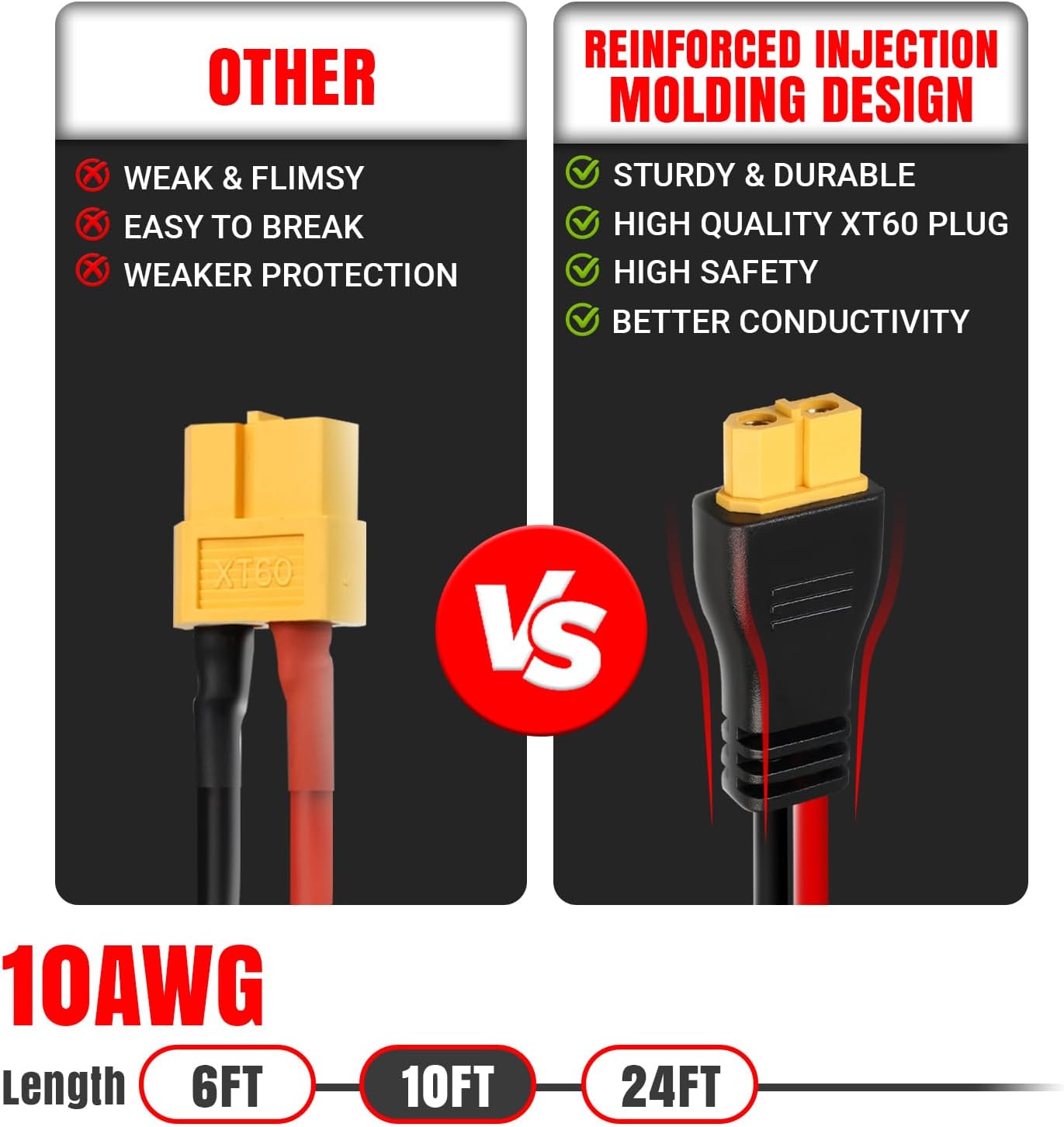 TMH Solar to XT60 Charge Extension Cable 10AWG - 10Ft, Solar Connector to XT60 Adapter Cable, PVC Insulation for Solar Panel, Portable Power Station, Solar Generator (1 Pack)