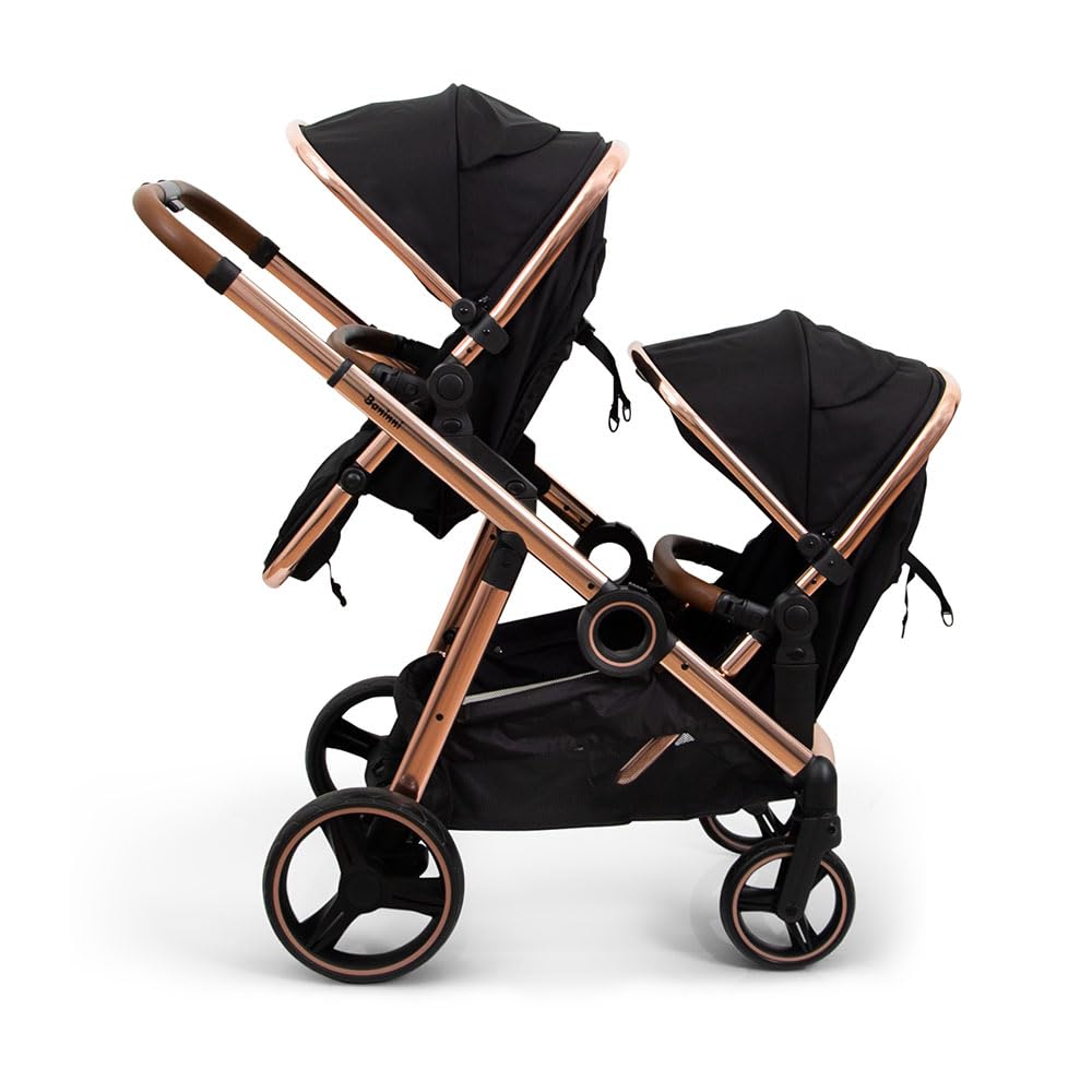 Baninni Doppel-Kinderwagen Duett Luiz – Sitze umwandelbar in eine Babywanne – Einzel- oder Doppelnutzung – von Geburt bis 36 kg – Sitze wendbar – Roségoldfarben