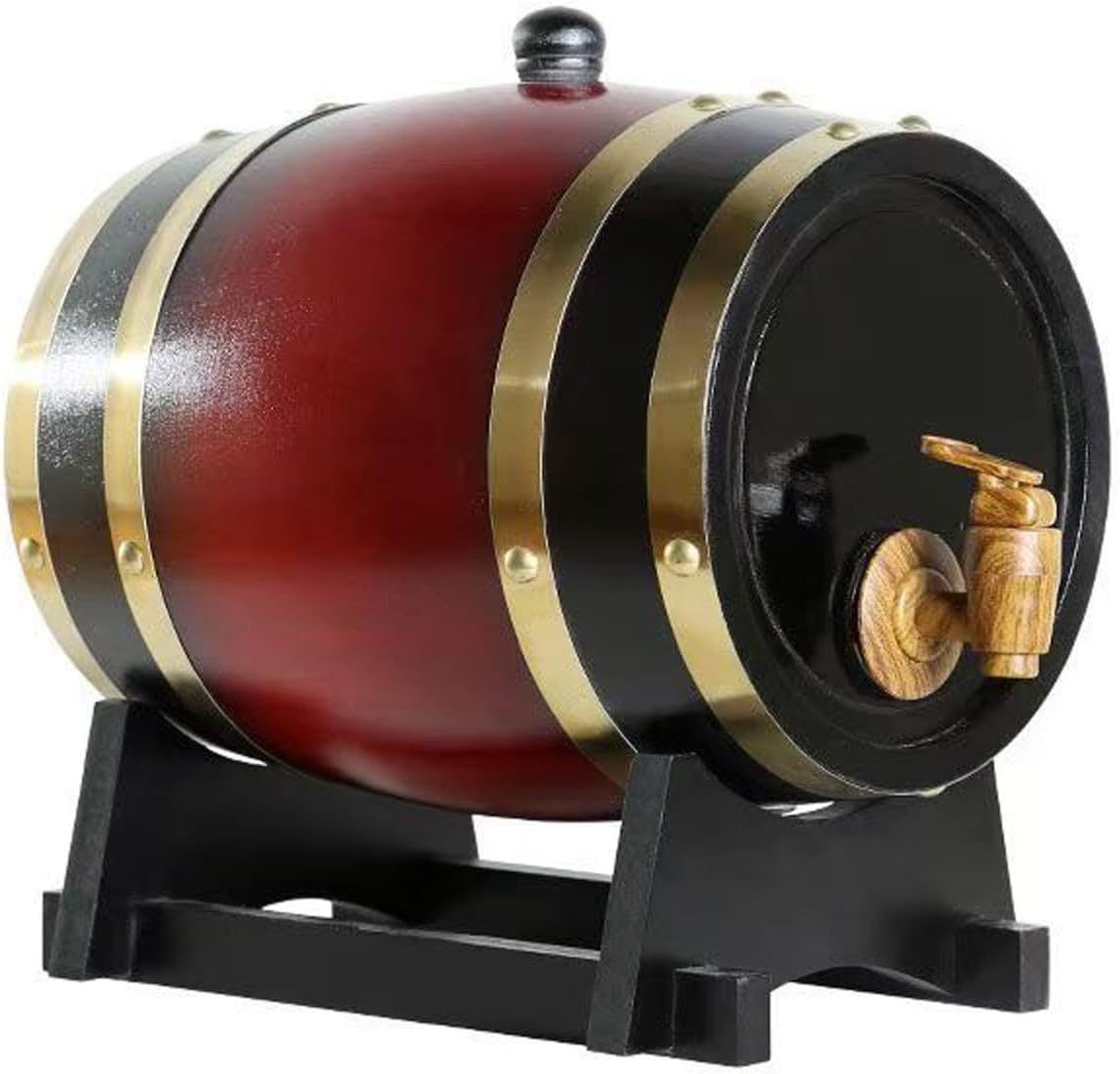 Rustic Oak Barrel Dispenser with Stand, Wooden Wine Barrel with Tap, Ideal for Home Brewing, Man Cave, Spirits Storage(B,1.5L)