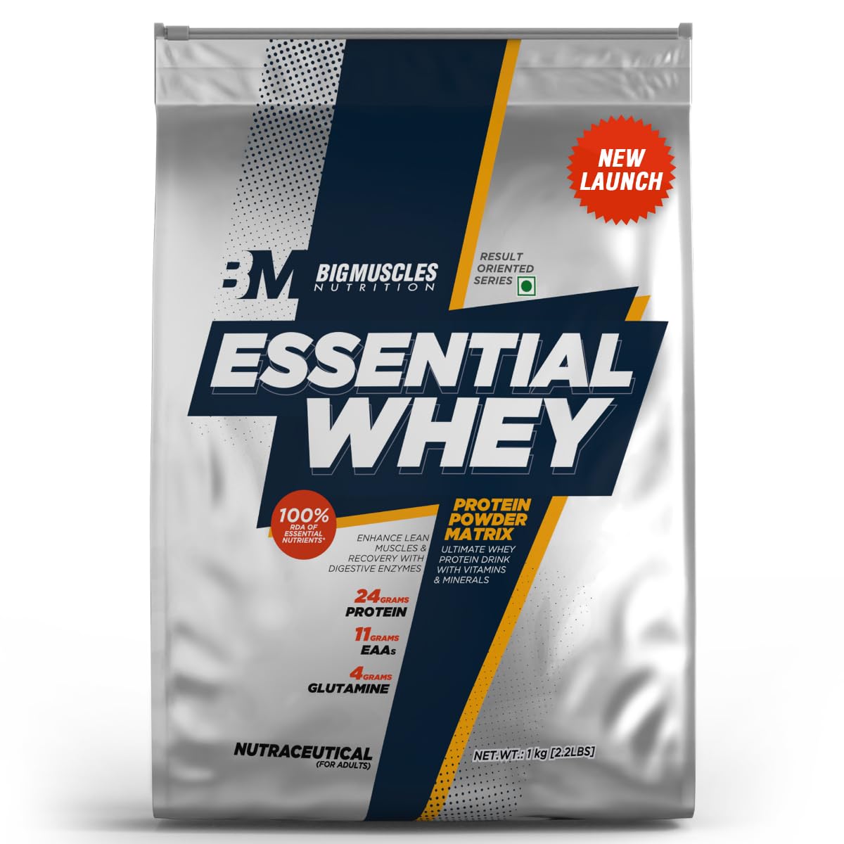 Bigmuscles Nutrition Essential Whey Protein,Pack Of 1Kg Powder[Caffe Latte]|24G Protein|Improved Strength,Muscle Building Etc,1 Count,20 Servings