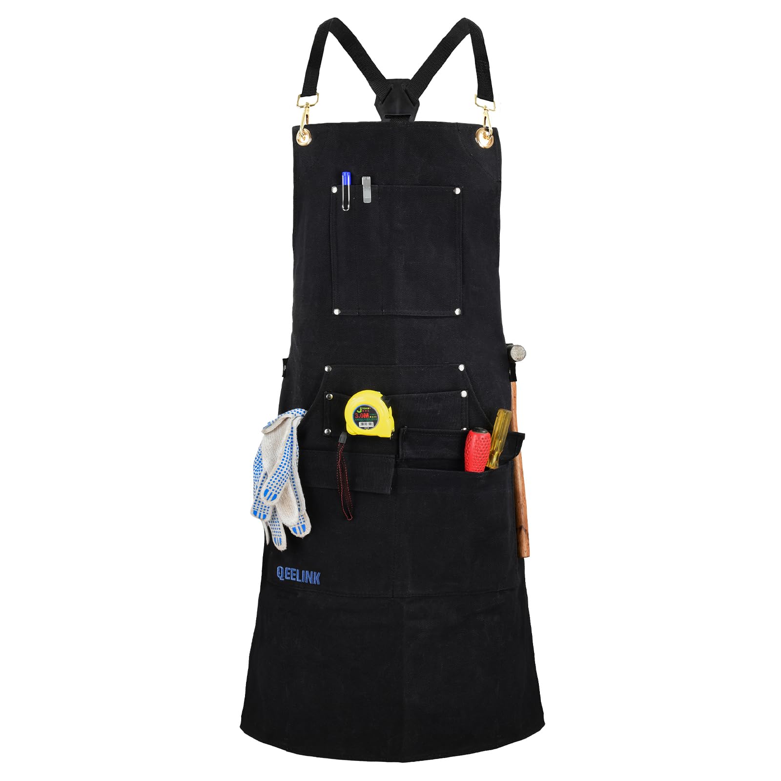 Woodworking Shop Apron with 10 Pockets FR Waxed Canvas Work Apron - Flame Retardant - Adjustable M to XXXL for Men & Women, Black