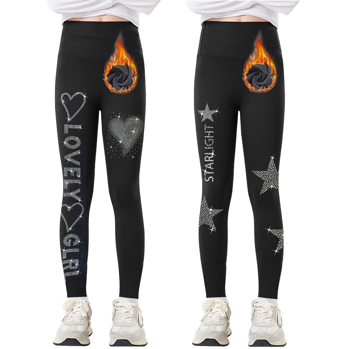 Tilozs Mädchen Thermoleggings Gefütterte Winter Hosen Warm High Waist Elastisch Sport Leggings Kinder mit Diamantdruck