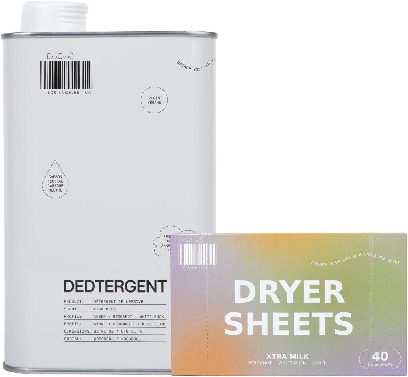 DedCool Dryer Sheets & Liquid Laundry Detergent Bundle | Xtra Milk | Bergamot, Vanilla & Amber | Stain-Removing Formula | Softens & Freshens | Non-Toxic, Vegan