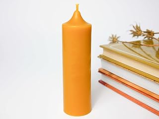 Beeswax Pillar Candle - 4x15cm / 1.6x6'' | Long Burning Candle | Church Candle | Wedding Gift | Yellow Candle | Dinner Candle | Perfect Gift for Someone