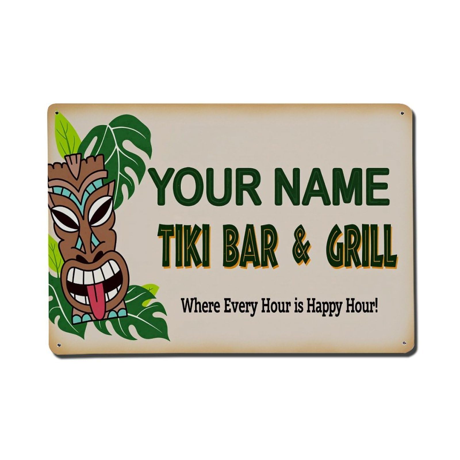 Tiki Mask Leaves Background Text Tin Sign Vintage Metal Poster, Home Bar Garage Man Cave Cafe Indoor & Outdoor Wall Decoration 8x12Inches
