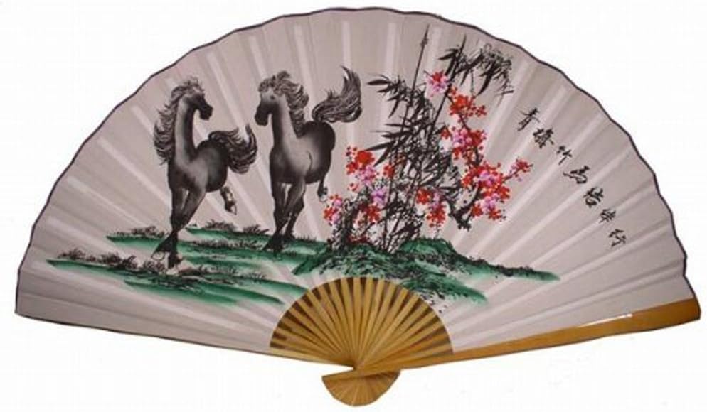 Classic 35"" Oriental Feng Shui Wall Fan-Double Horses