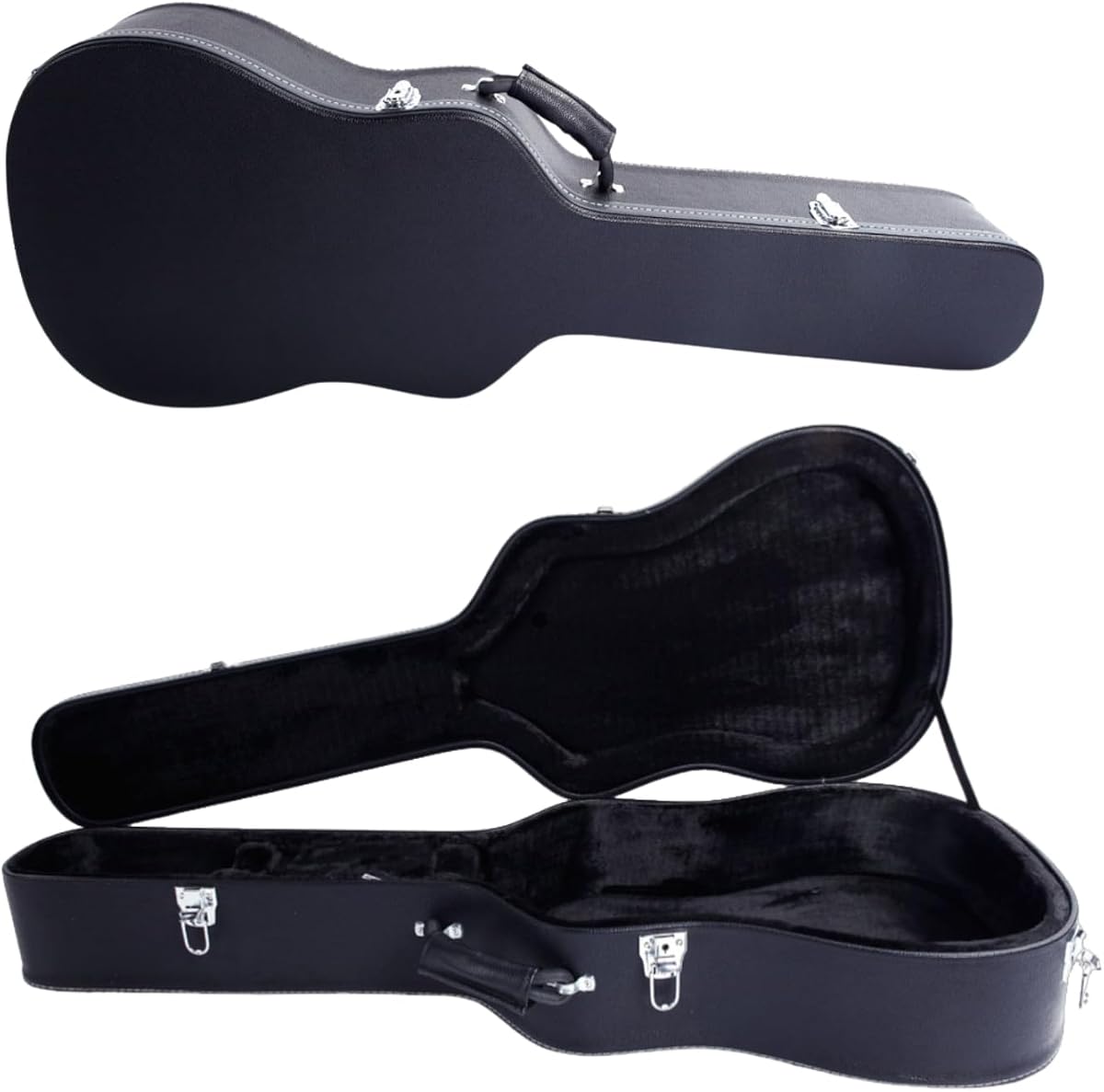 Ktaxon Acoustic Guitar Hard Case, 41 Inch Lightweight Hardshell, Black | Wood, PVC Leather Covered Protect Guitar Case Hard with Plush Lining, Lock Latch for Portable Storage & Travel