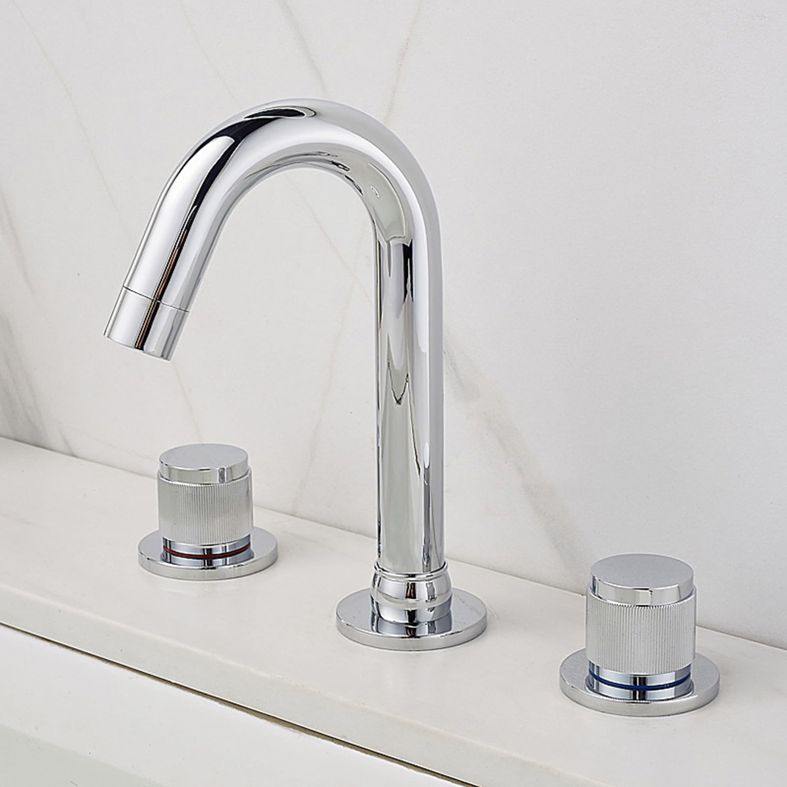 ZYCHSJXA Modern Bathroom Tap Chrome 3 Hole Basin Mixer Taps Faucet, 360 Swivel Adjustable