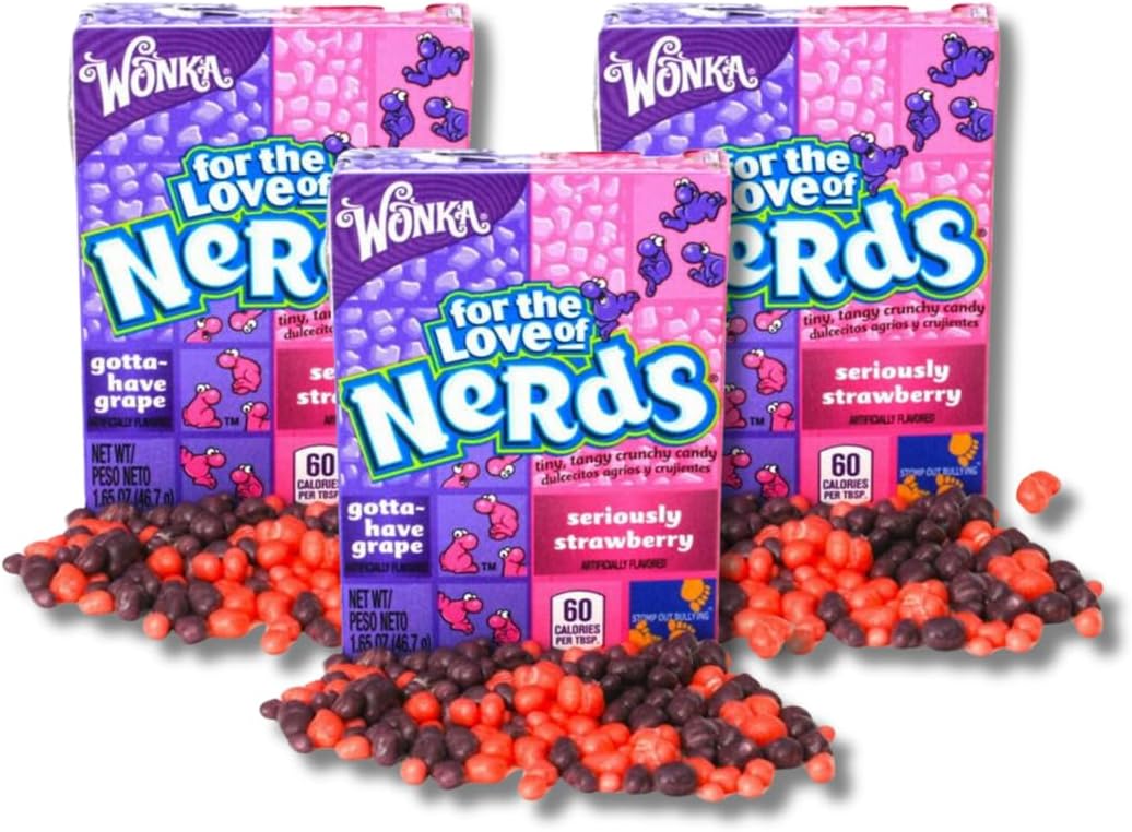 Classic Full Size Candy & Candy Bars - Gift Packs of 3 By Lyza's Sweets & Treats (Nerds - Grape/Straw)