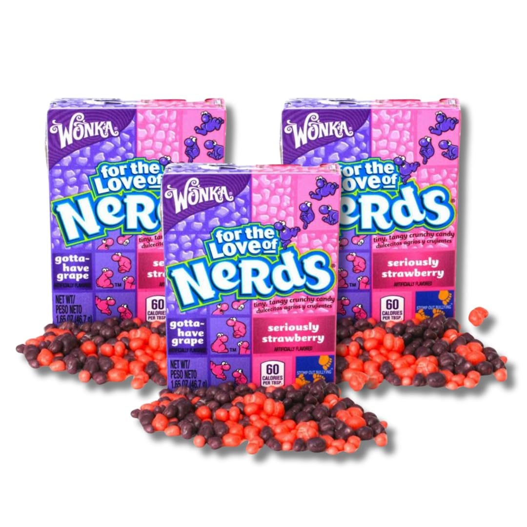 Classic Full Size Candy & Candy Bars - Gift Packs of 3 By Lyza's Sweets & Treats (Nerds - Grape/Straw)