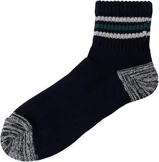 [NAVY] ネイビー 靴下 ソックス 1足 メンズ クォーター丈 足底パイル クッション性 吸水性 三本ライン