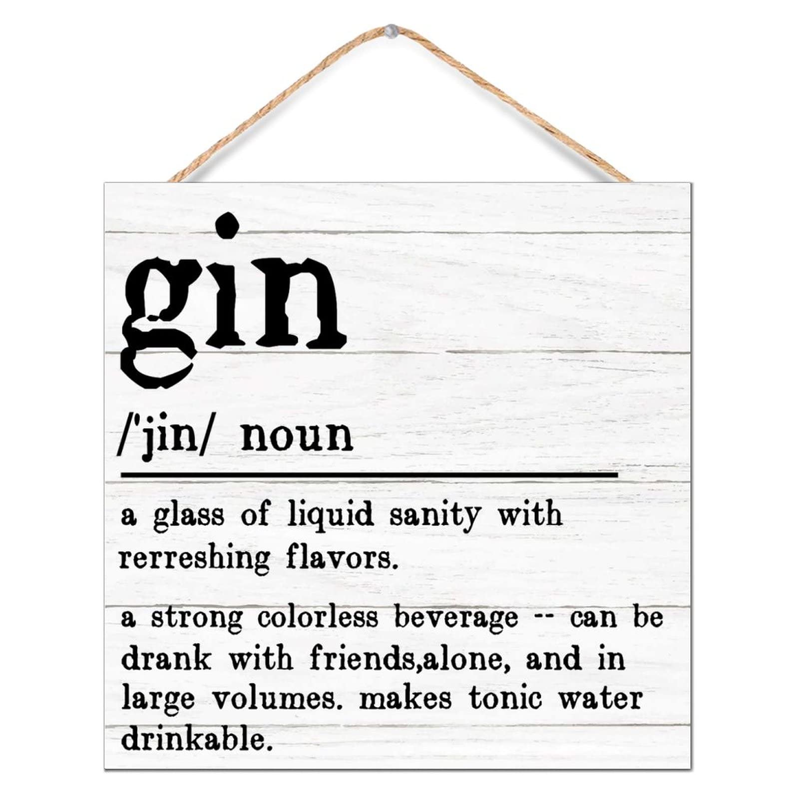 Plaque de décoration en bois Gin Définition vintage pour étagère cuisine 30x30 cm