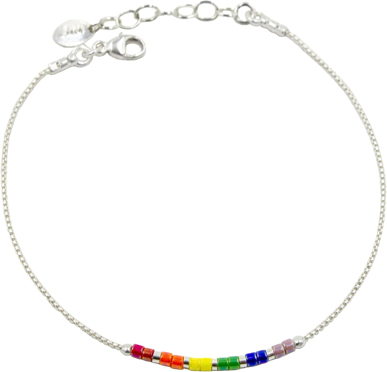 ONYAH Rainbow Bracelet for Women, Sterling Silver Dainty Beaded Bracelet with Colorful Seed Beads, Pride Bracelet, Beaded Bar Bracelet