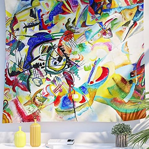 Berkin Arts Art Decor Tapestry with Abstract Design Wall Hanging Aesthetic Backdrop Retro Colorful Birthday Gift for Home Bedroom 51.2 x 59.1 Inch (Composition VII by Wassily Kandinsky) Cover