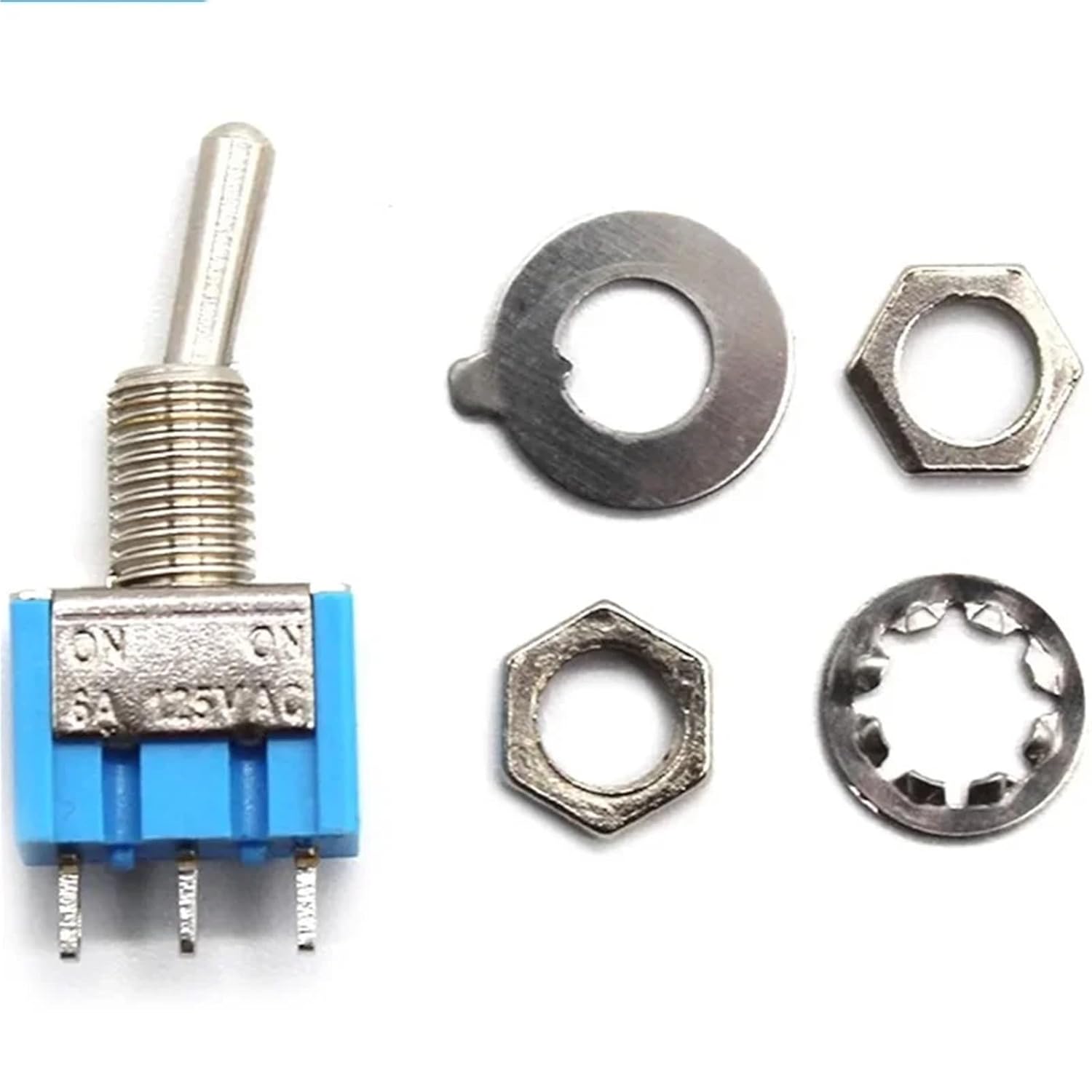 10Pcs Lever Toggle Switch 1/4Inch Mounting Single Pole Double Throw ON-Off-ON/ON-ON 6A125V/3A250V MTS-102 103 202 203(3Pin ON-Off-ON)