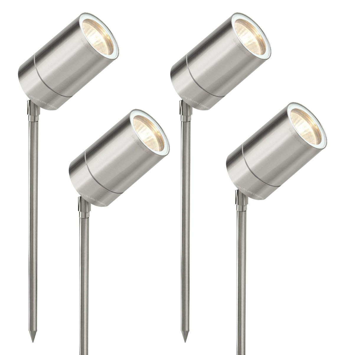 Long Life Lamp Company 4 Pack Stainless Steel Low Voltage Garden Spike Light 12v Adjustable Outdoor MR16 Ground Mount ZLC027