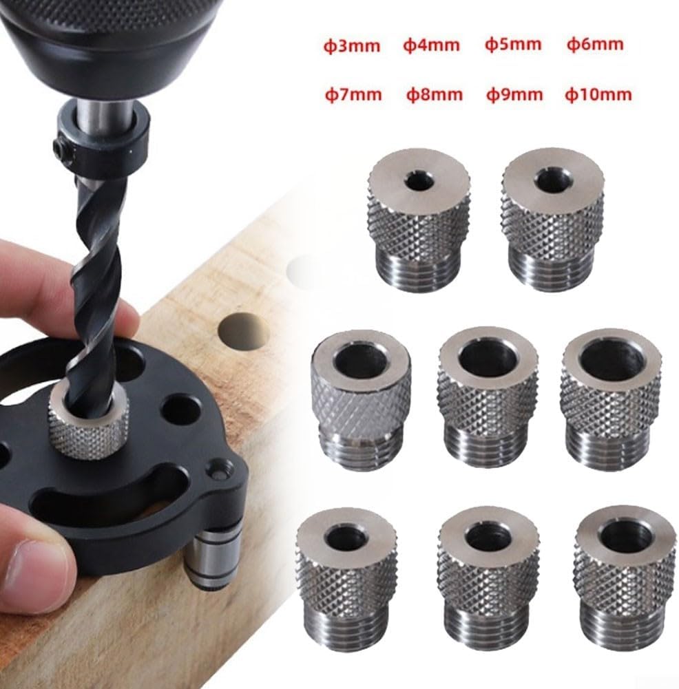 3 to 10mm Drill Sleeve Bushing, Stainless Steel Drill Guide for Dowelling Jig, Pocket Hole Woodworking Tool, 8-Piece Set (3/4/5/6/7/8/9/10mm), Silver(5mm)
