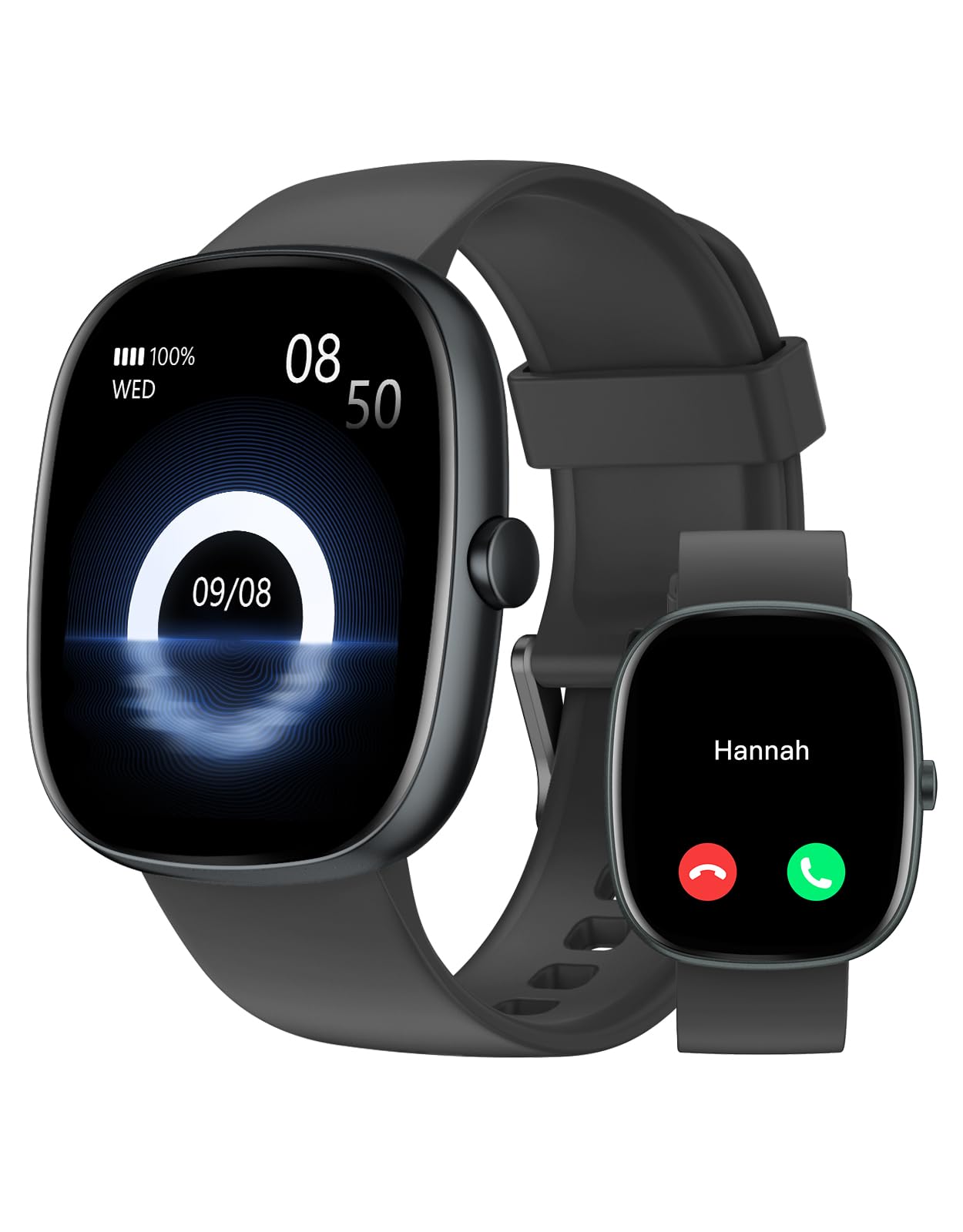 HUAKUA Smartwatch Uomo Donna Risposta Chiamate Orologio Contapassi Cardiofrequenzimetro da Polso Saturimetro Sonno Calories Smart Watch per Android iOS Orologio Fitness Sportivo Impermeabile IP68 Nero