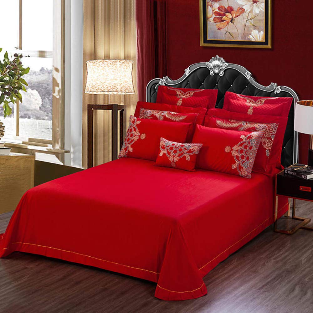 赤　婚礼掛け布団　新品未使用 Amazon｜ウェディング 100 ファブリック 長繊維コットン ベッドセット