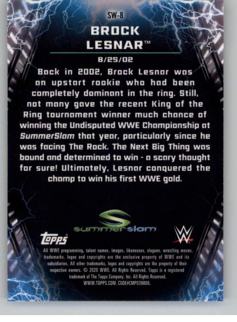 Amazon.com: 2020 Topps Chrome WWE Shocking Wins #SW-8 Brock Lesnar