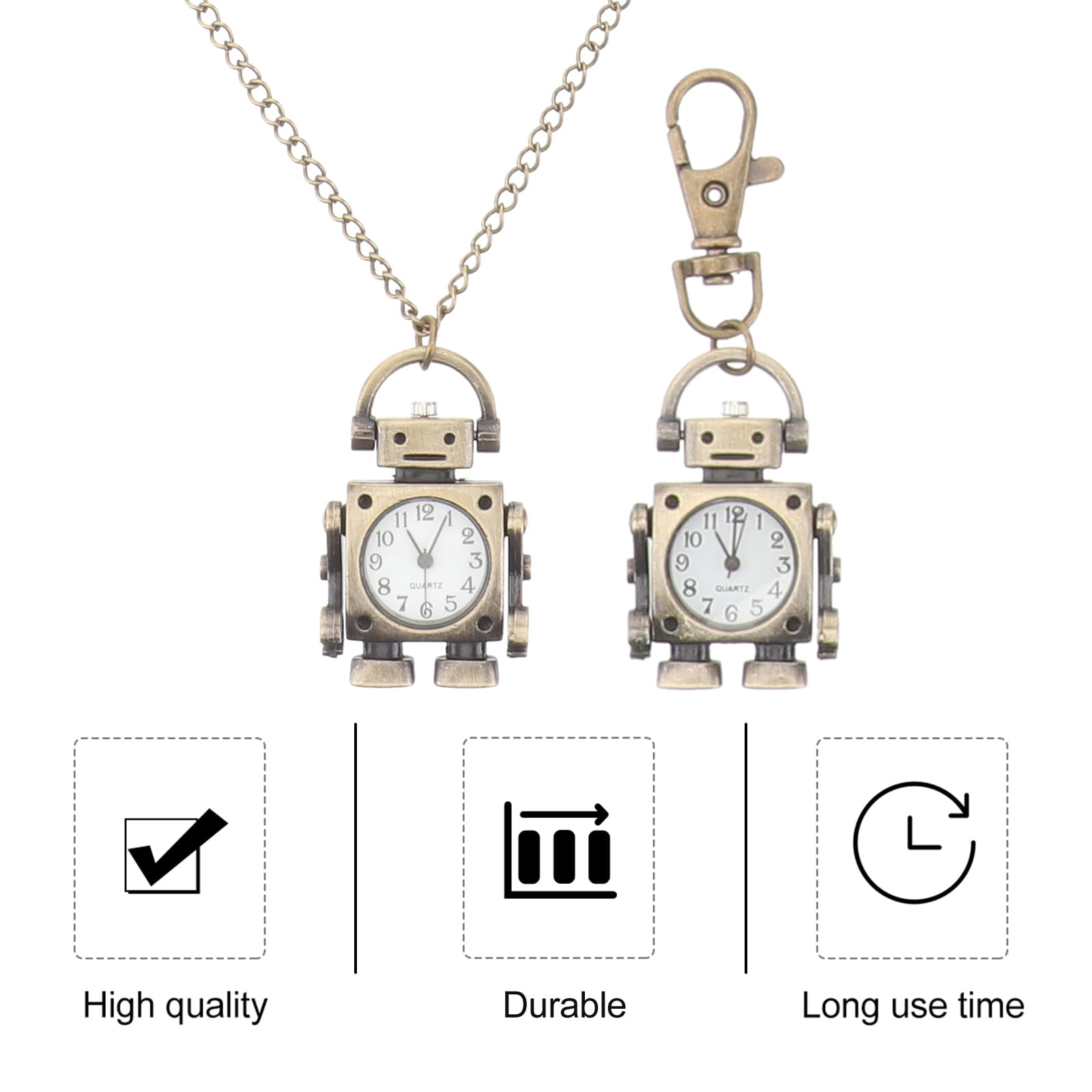 1juego Reloj De Bolsillo Creativo Robot Vintage con Llavero Y Cadena Diseño Único Y Chic para Accesorios De Mano