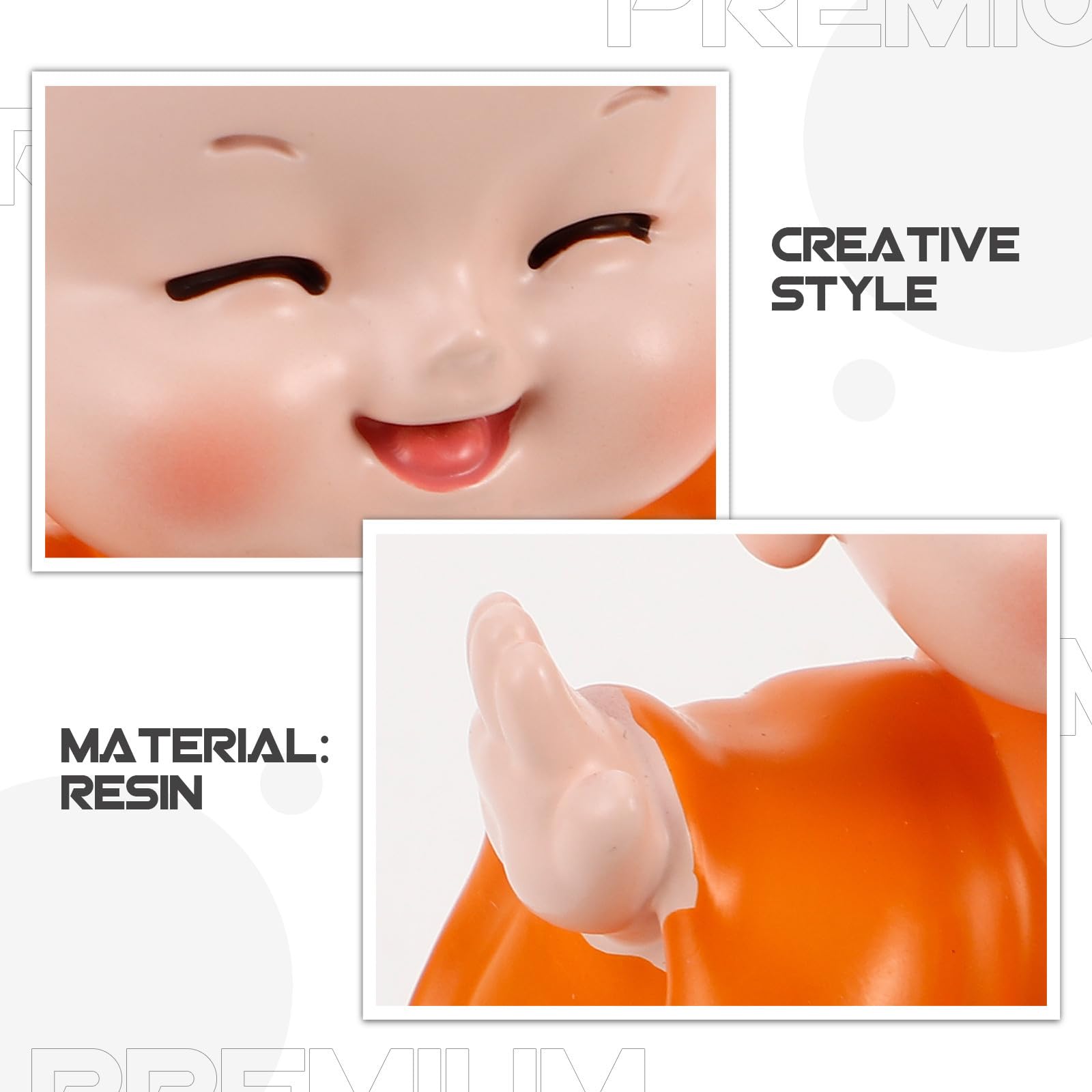 4 Piezas Mini Figuras de Monje de Resina Naranja