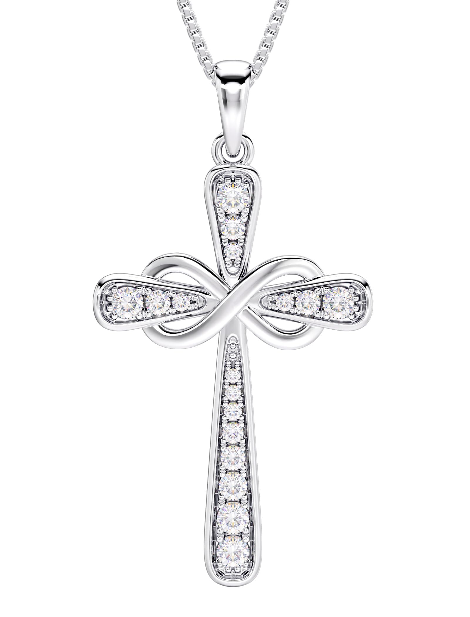 YL Cross Necklace 925 Sterling Silver Infinity Pendant Religious Jewelry Christian Baptism Gift